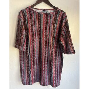 Vintage Italian Club 80s 90s Ribbed Knit Top L XL Bold Streetwear Euro Graphic